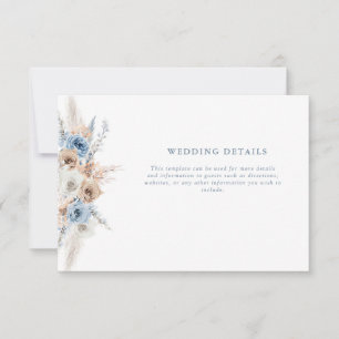 tarjeta de detalles del boda floral azul boho polv