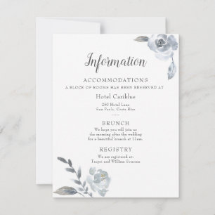 Tarjeta de detalles del Boda Floral Azul Dusty Ind