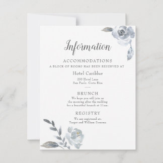 Tarjeta de detalles del Boda Floral Azul Dusty Ind