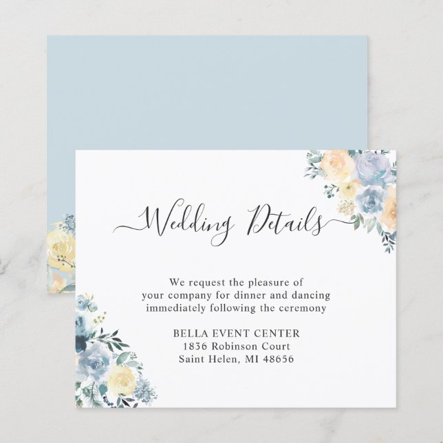 Tarjeta de detalles del Boda floral azul Pastel de (Anverso / Reverso)