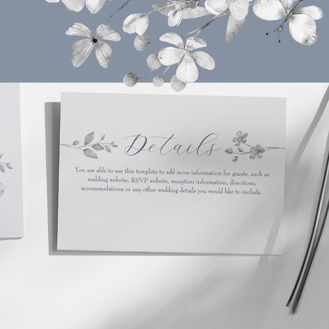 Tarjeta de detalles del Boda floral azul plateado (Subido por el creador)