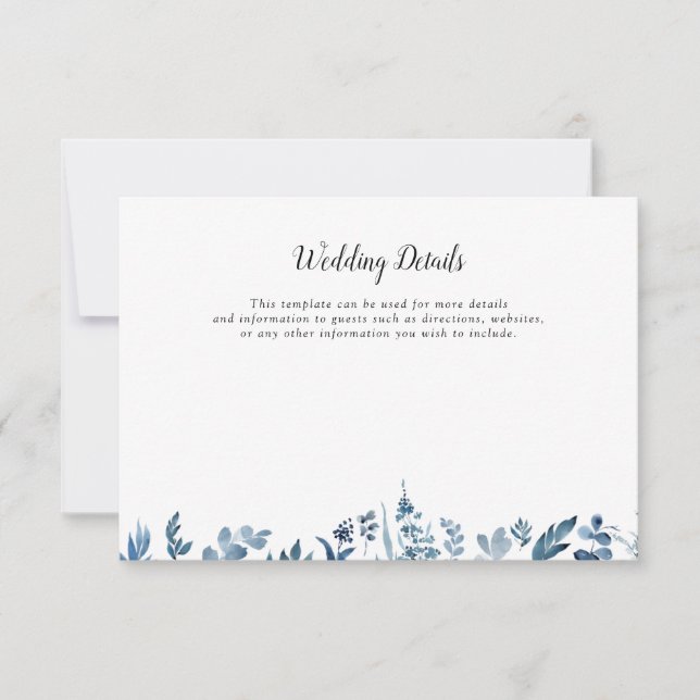 tarjeta de detalles del boda floral azul polvorien (Anverso)