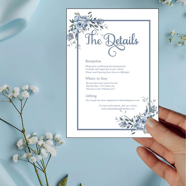 Tarjeta de detalles del Boda floral azul turquesa  (Subido por el creador)