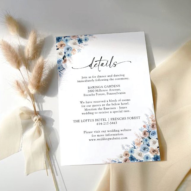 Tarjeta de detalles del Boda floral Blue Boho (Subido por el creador)