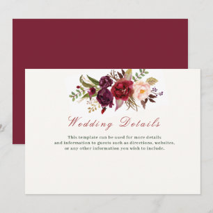tarjeta de detalles del boda floral burdeos