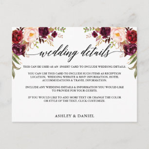 Tarjeta de detalles del Boda floral caligrafía de 