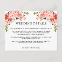 Tarjeta de detalles del Boda floral de color de ag