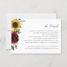 Tarjeta de detalles del Boda Floral de girasol de 