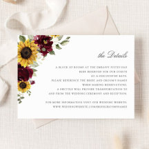 Tarjeta de detalles del Boda Floral de girasol de 