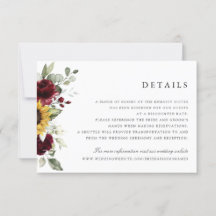 Tarjeta de detalles del Boda Floral de girasol de 