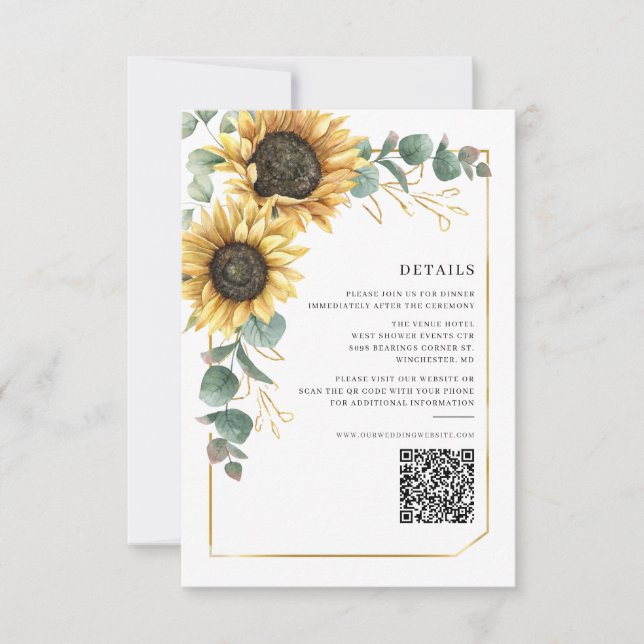 Tarjeta de detalles del Boda Floral de girasol Euc (Anverso)