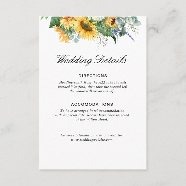tarjeta de detalles del boda floral de girasol euc (Anverso)