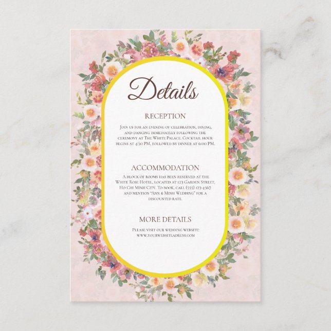 Tarjeta de detalles del Boda floral de jardín enca (Anverso)
