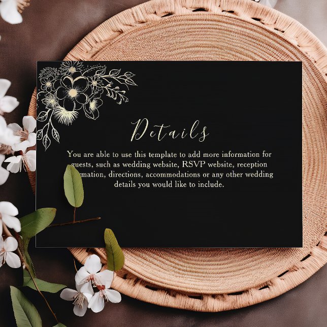 Tarjeta de detalles del Boda floral de oro negro (Subido por el creador)