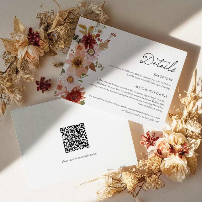 Tarjeta de detalles del Boda floral de otoño con c (Fall Wildflower Country Wedding Details Card)