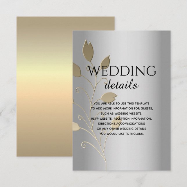 Tarjeta de detalles del Boda floral de plata y Rel (Anverso / Reverso)