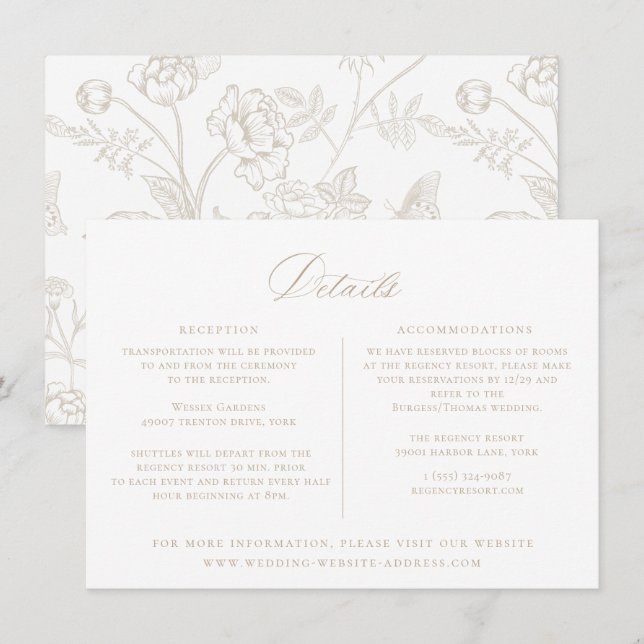 Tarjeta de detalles del Boda floral de Regency Era (Anverso / Reverso)