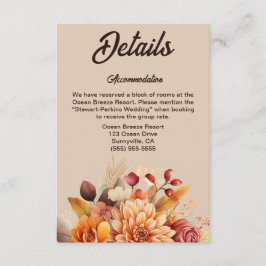Tarjeta de detalles del Boda floral de terracota l