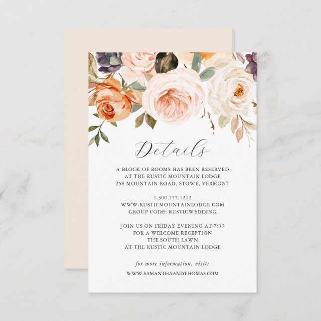 Tarjeta de detalles del Boda floral del Naranja de (Anverso / Reverso)