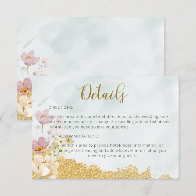Tarjeta de detalles del Boda floral dorado (Anverso / Reverso)