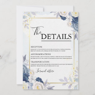 Tarjeta de detalles del Boda Floral Dusty Blue y G
