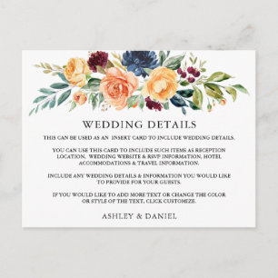Tarjeta de detalles del Boda floral mixto acuarela