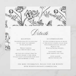 Tarjeta de detalles del Boda floral negro Regency 