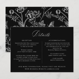 Tarjeta de detalles del Boda floral negro Regency