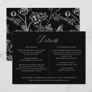 Tarjeta de detalles del Boda floral negro Regency 