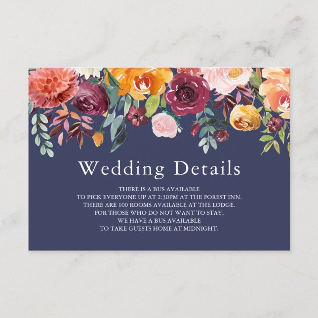Tarjeta de detalles del Boda floral Paprika Burgun (Anverso)