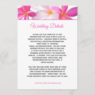 Tarjeta de detalles del Boda floral Plumeria rosa 
