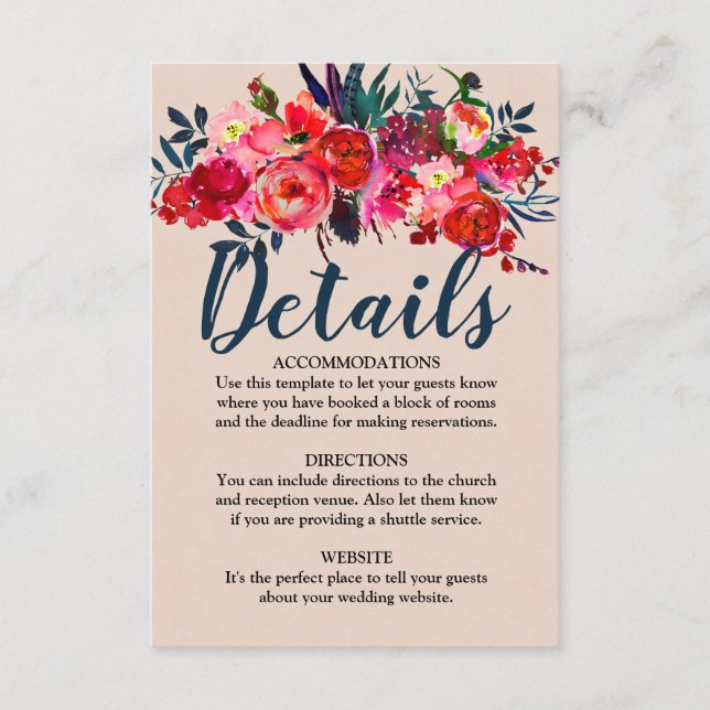 Tarjeta de detalles del Boda Floral Roja y de la p (Anverso)