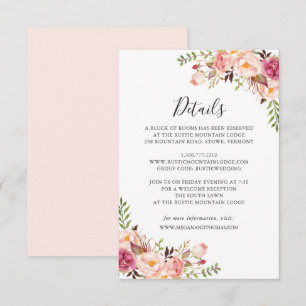 Tarjeta de detalles del Boda floral rosa