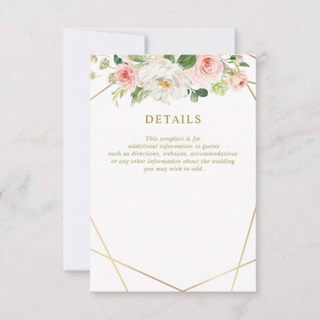 tarjeta de detalles del boda floral rosa (Anverso)