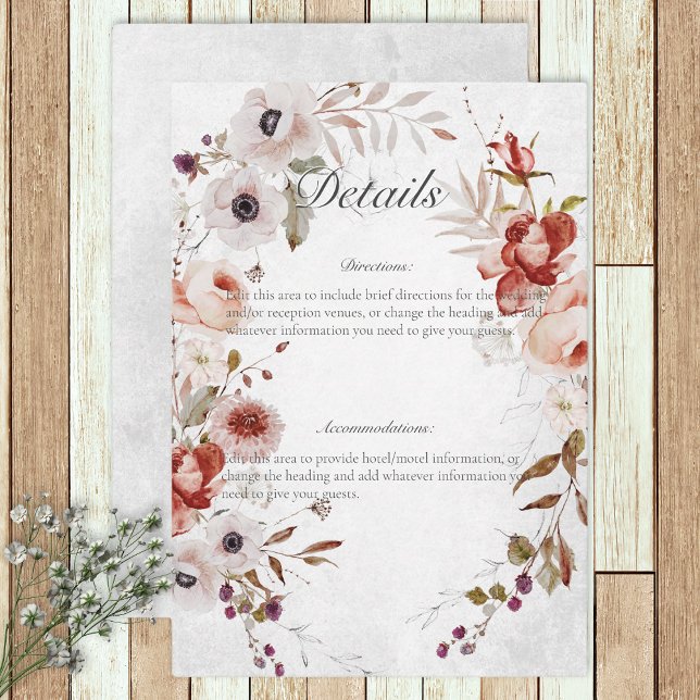 Tarjeta de detalles del Boda floral rosa rosa-roma (Subido por el creador)