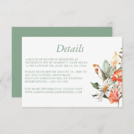 Tarjeta de detalles del Boda floral rosa Sage Gree