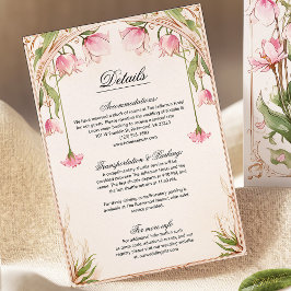 Tarjeta de detalles del Boda floral rosa y dorada
