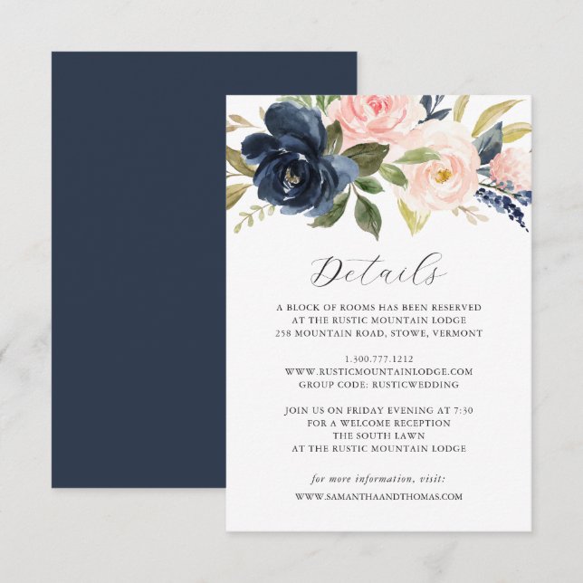 Tarjeta de detalles del Boda floral Rubor de la Ma (Anverso / Reverso)