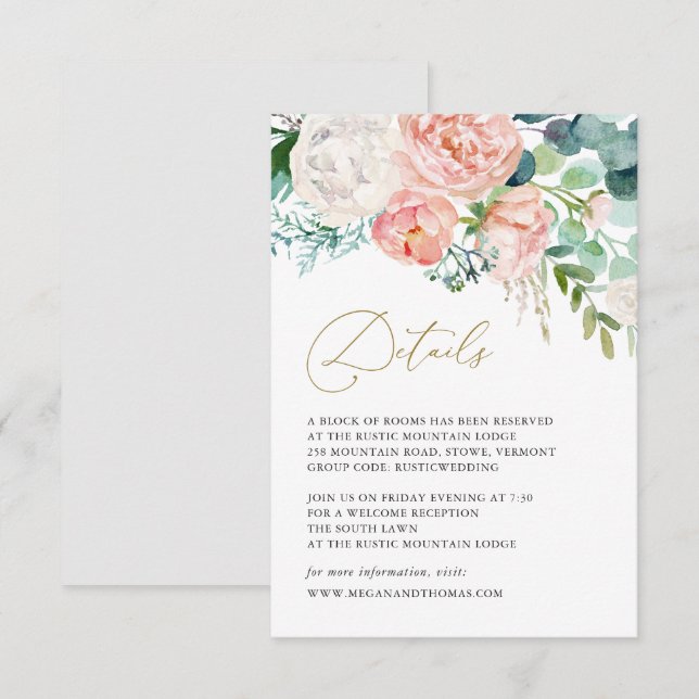 Tarjeta de detalles del Boda floral Rubor Garden (Anverso / Reverso)