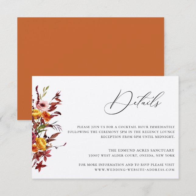 Tarjeta de detalles del Boda floral rustico de fol (Anverso / Reverso)
