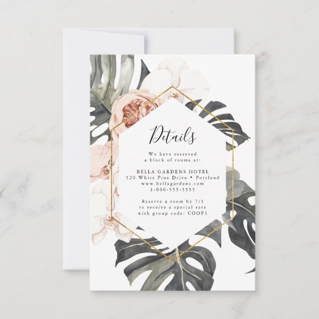 Tarjeta de detalles del Boda floral tropical Boho (Anverso)