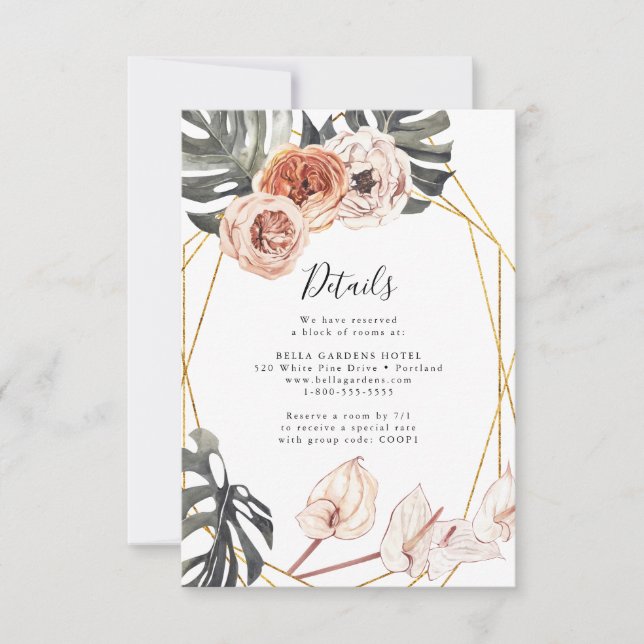 Tarjeta de detalles del Boda floral tropical Boho (Anverso)
