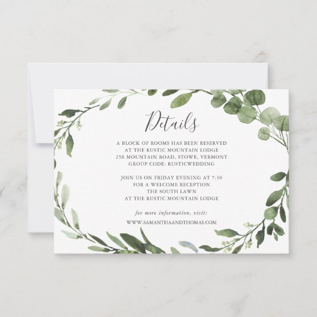 Tarjeta de detalles del Boda Foliage Greenery (Anverso)
