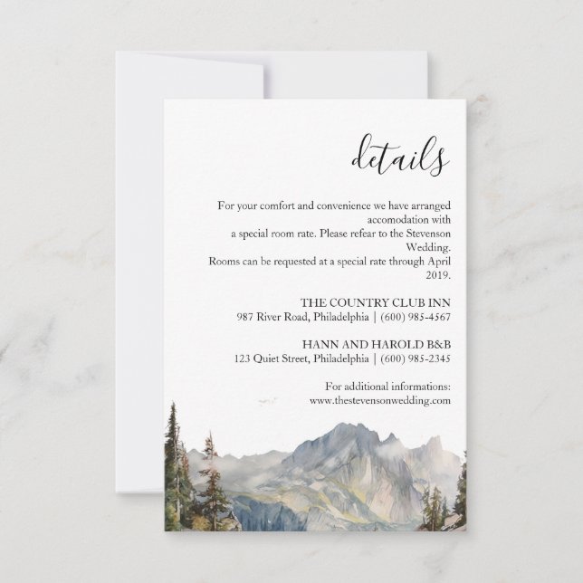 Tarjeta de detalles del Boda forestal de montaña (Anverso)