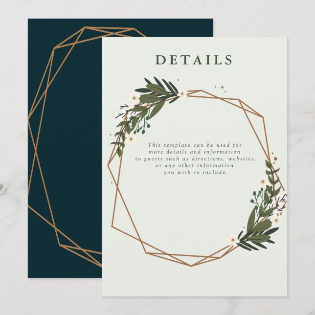 tarjeta de detalles del boda geométrico floral (Anverso / Reverso)