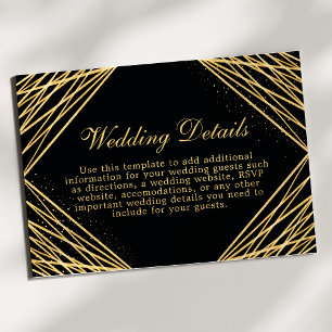 Tarjeta de detalles del Boda geométrico negro y or