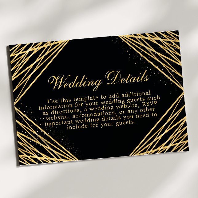 Tarjeta de detalles del Boda geométrico negro y or (Subido por el creador)