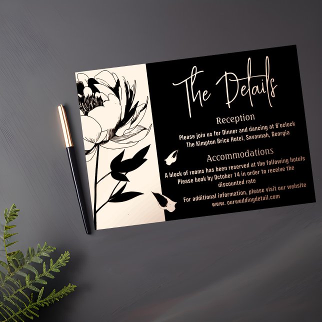 Tarjeta de detalles del Boda Gold Peony negro y Ro (Subido por el creador)