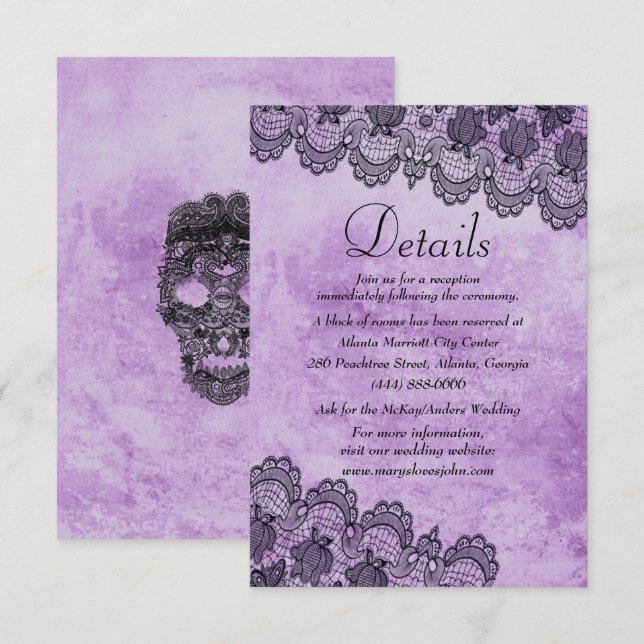 Tarjeta de detalles del Boda gótico morado de enca (Anverso / Reverso)
