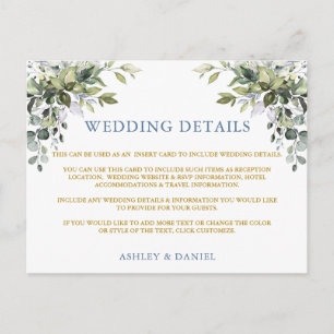 Tarjeta de detalles del Boda Green Dusty Blue Gold
